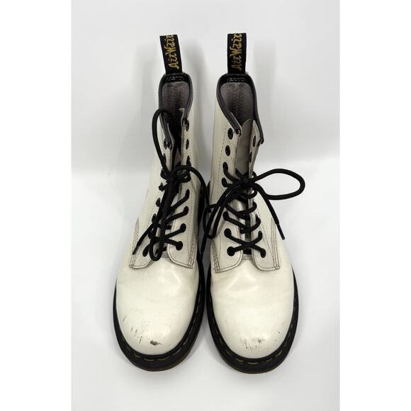 dr martens boots women’s 7 White Bouncing Soles Lace Up Combat Leather Classic - Picture 4 of 8